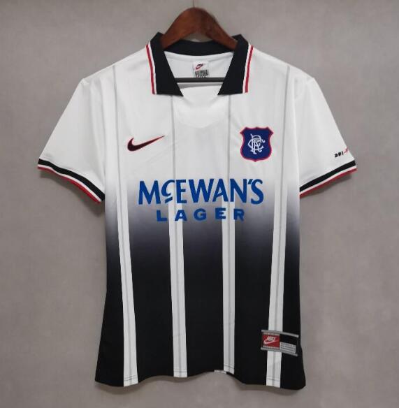 1996-97 Rangers Retro White Black Away Kit Soccer Jersey